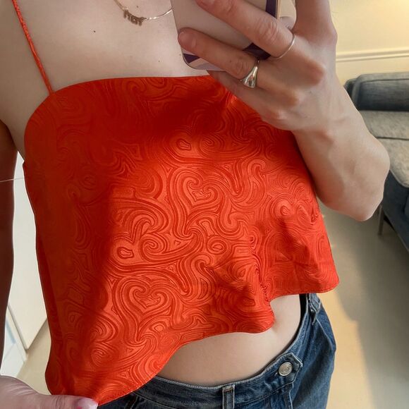 Ronny Kobo Cropped Silk Blend Jacquard Cropped Camisole Top Orange Small - Picture 4 of 8